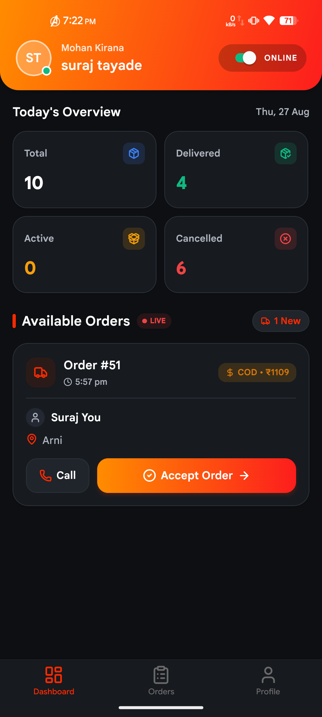 Grozho Delivery Boy App Dark Mode