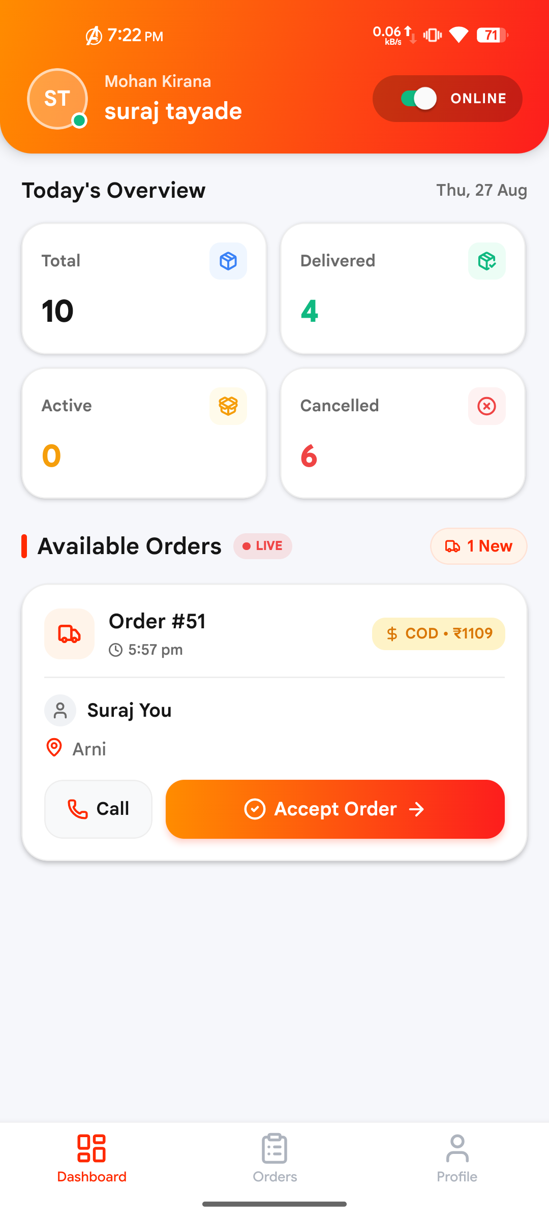 Grozho Delivery Boy App Light Mode