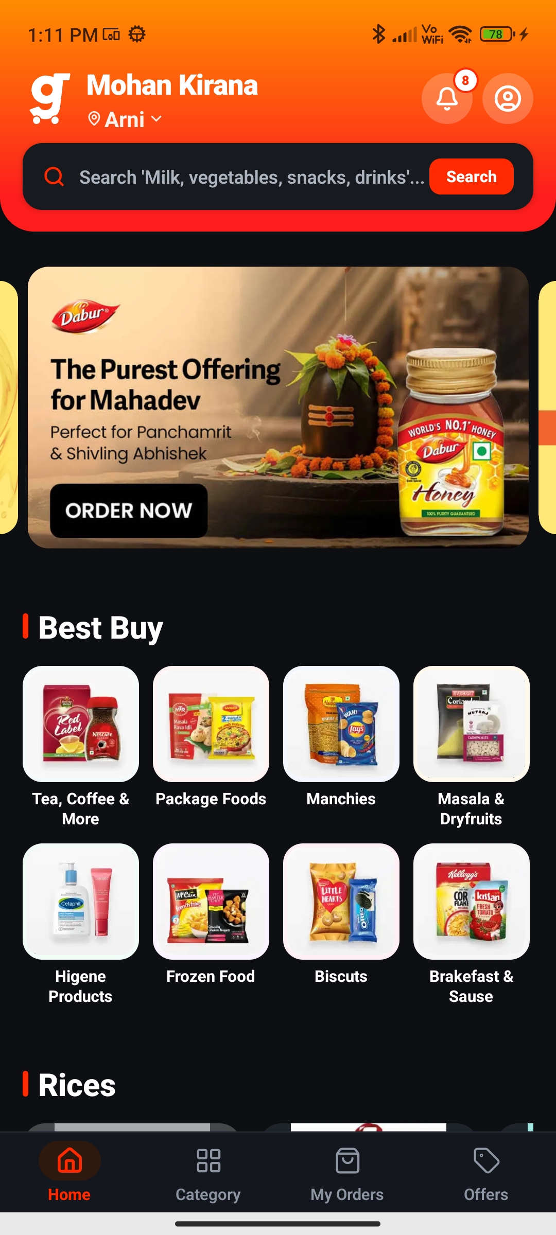 Grozho Customer App dark mode